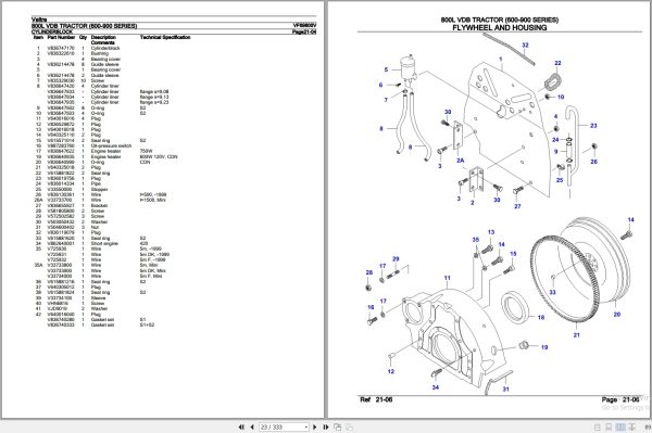 Valtra Tractor 600 900 Series 800L VDB Parts Catalog VF69800V 2
