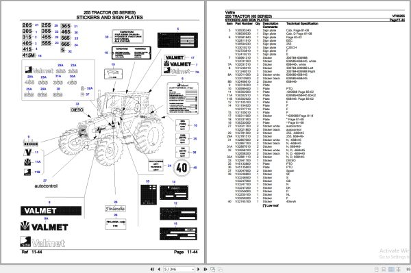 Valtra Tractor 65 Series 255 Parts Catalog VF65255 2
