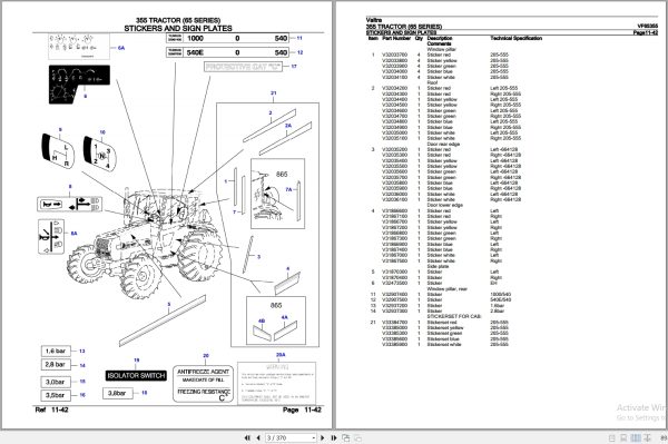 Valtra Tractor 65 Series 355 Parts Catalog VF65355 2