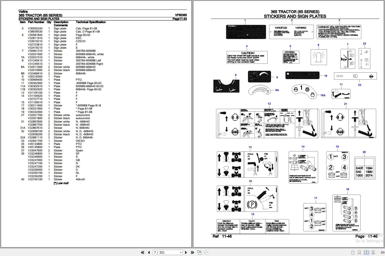 Valtra Tractor 65 Series 365 Parts Catalog VF65365 2
