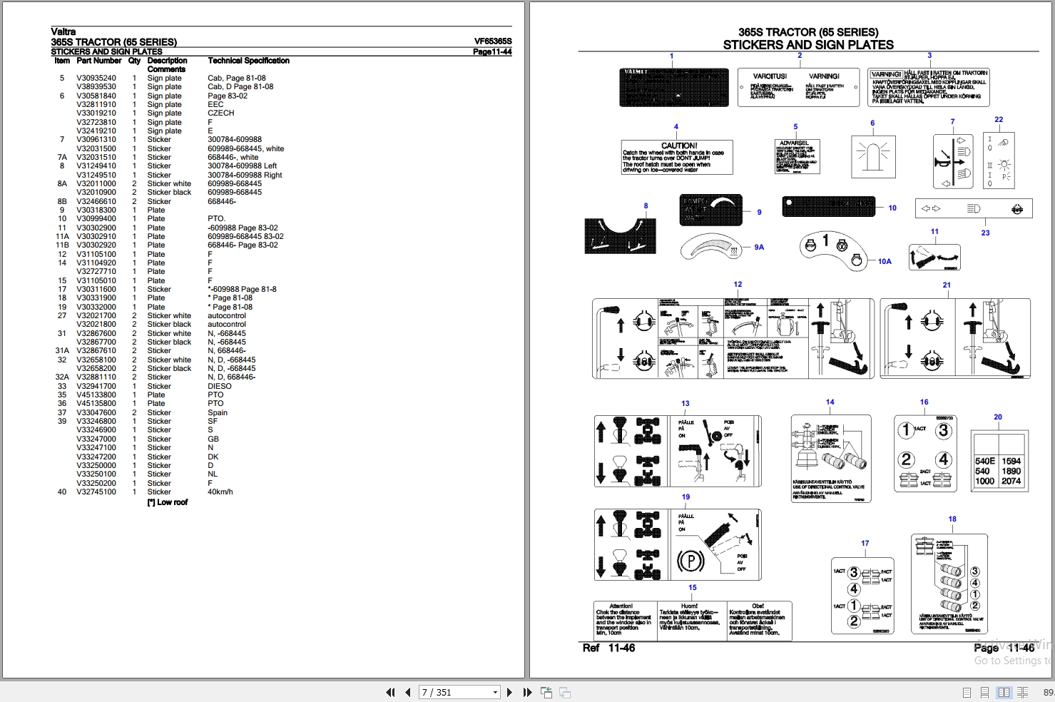 Valtra Tractor 65 Series 365S Parts Catalog VF65365S 2
