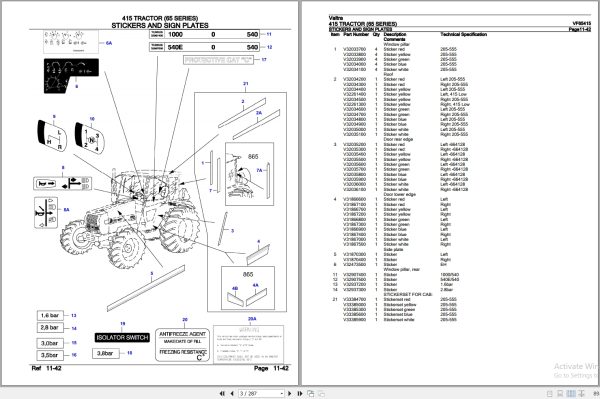Valtra Tractor 65 Series 415 Parts Catalog VF65415 2
