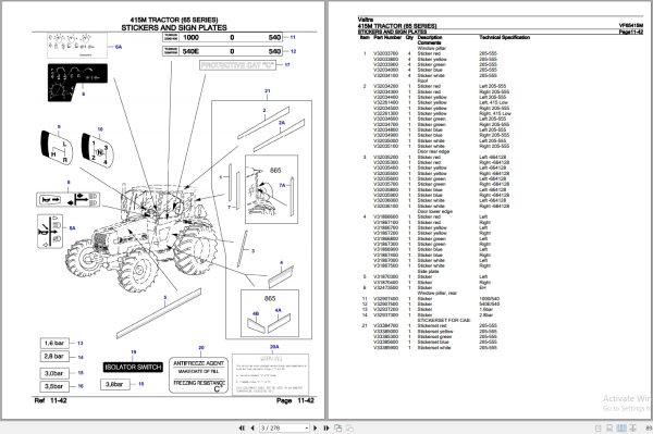 Valtra Tractor 65 Series 415M Parts Catalog VF65415M 2