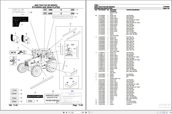 Valtra Tractor 65 Series 465S Parts Catalog VF65465S 2