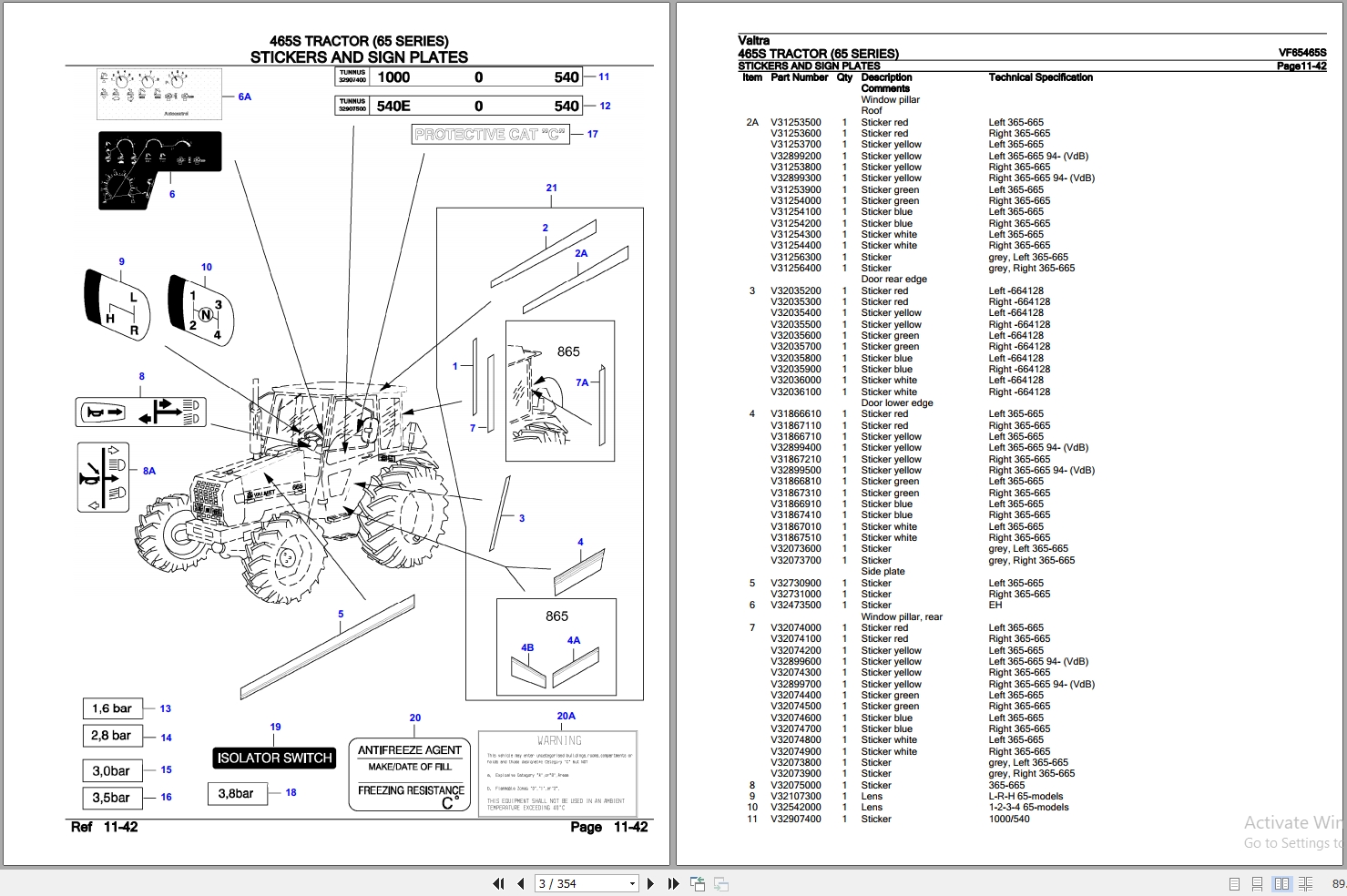 Valtra Tractor 65 Series 465S Parts Catalog VF65465S 2