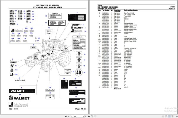 Valtra Tractor 65 Series 555 Parts Catalog VF65555 2