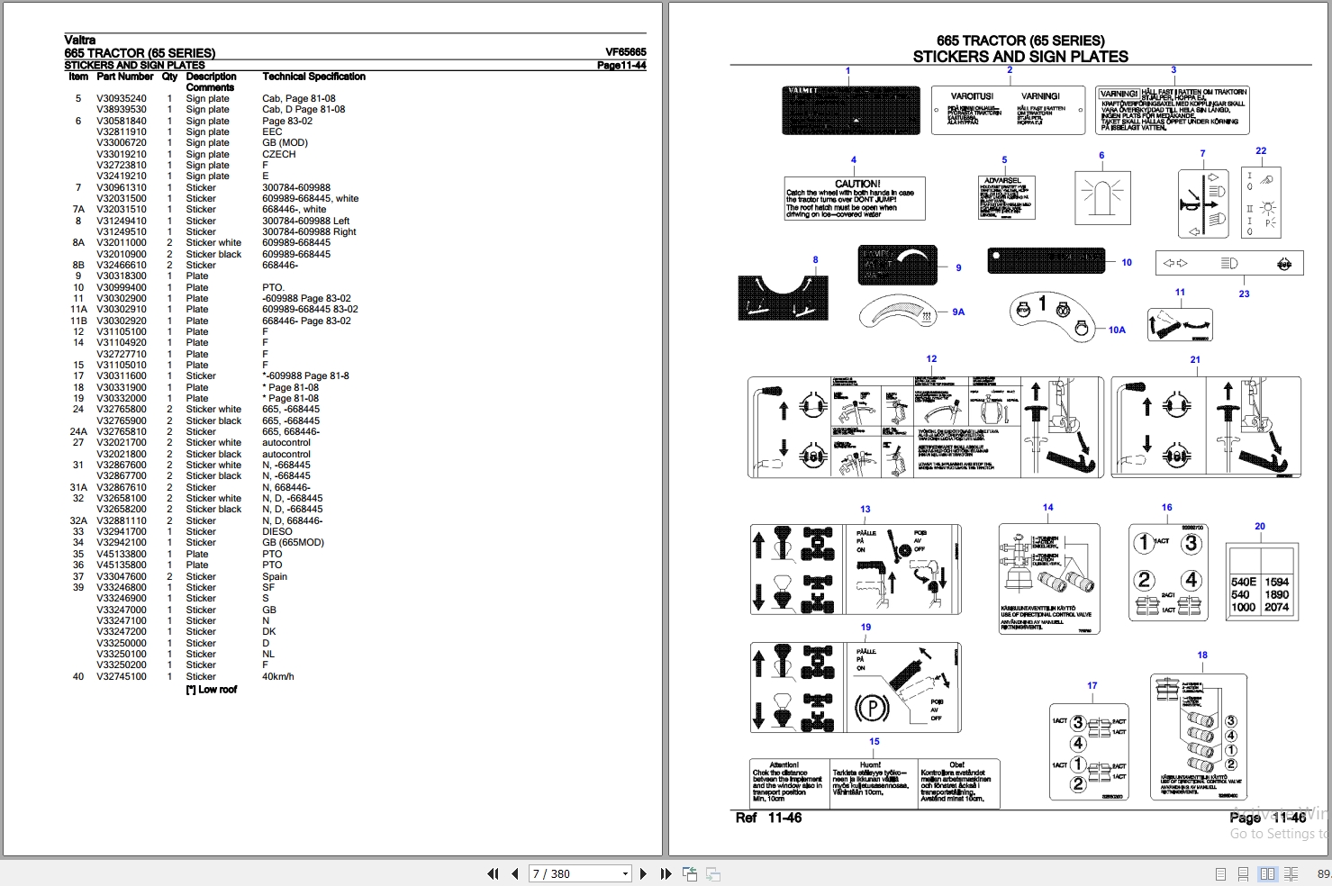 Valtra Tractor 65 Series 665 Parts Catalog VF65665 2