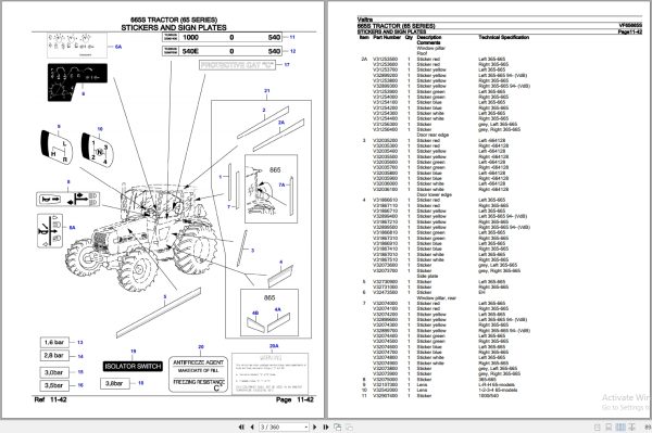 Valtra Tractor 65 Series 665S Parts Catalog VF65665S 2