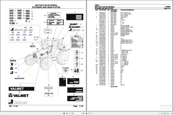 Valtra Tractor 65 Series 865 Parts Catalog VF65865 2