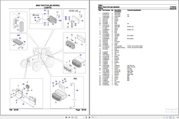 Valtra Tractor 65 Series 865S Parts Catalog VF65865S 3