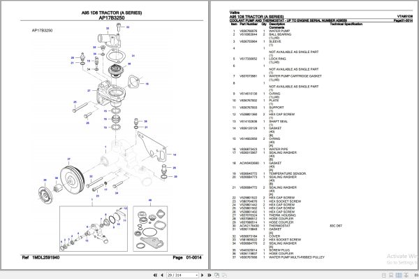 Valtra Tractor A Series A95 1D8 Parts Catalog VTA951D8 3