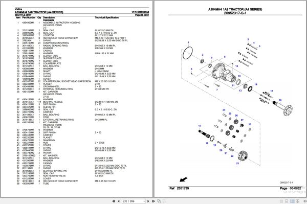 Valtra Tractor A4 Series A104MH4 1A8 Parts Catalog VFA104MH41A8 3