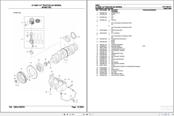 Valtra Tractor A4 Series A114MH 1C7 Parts Catalog VFA114MH1C7 2