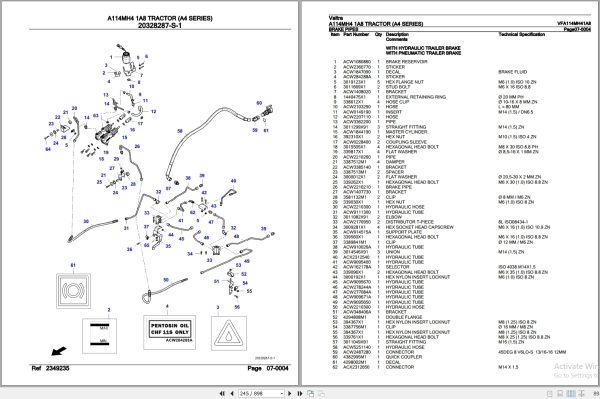 Valtra Tractor A4 Series A114MH4 1A8 Parts Catalog VFA114MH41A8 3