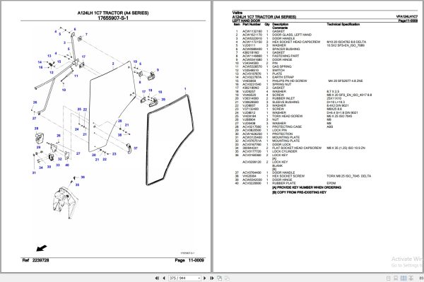 Valtra Tractor A4 Series A124LH 1C7 Parts Catalog VFA124LH1C7 3