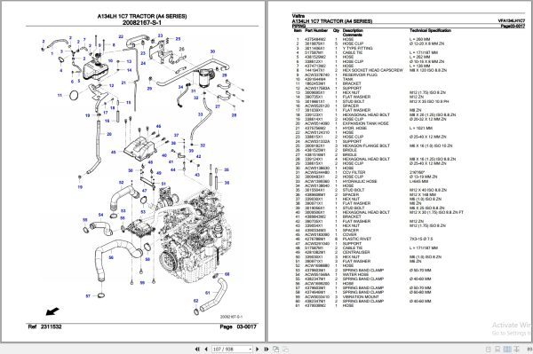 Valtra Tractor A4 Series A134LH 1C7 Parts Catalog VFA134LH1C7 3