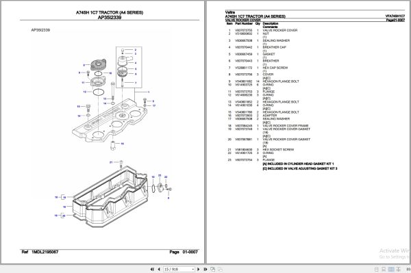 Valtra Tractor A4 Series A74SH 1C7 Parts Catalog VFA74SH1C7 2