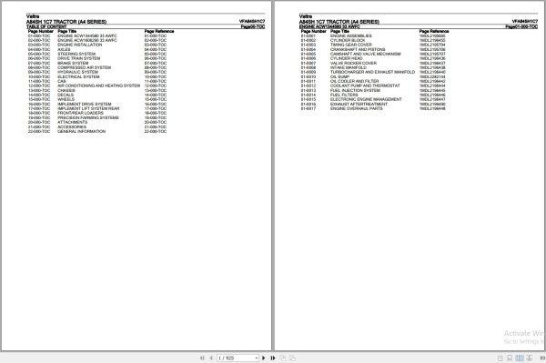 Valtra Tractor A4 Series A84SH 1C7 Parts Catalog VFA84SH1C7 1