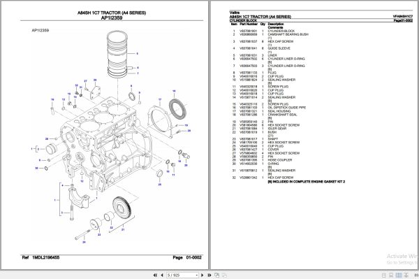 Valtra Tractor A4 Series A84SH 1C7 Parts Catalog VFA84SH1C7 2