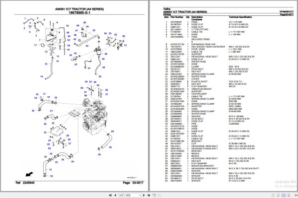 Valtra Tractor A4 Series A94SH 1C7 Parts Catalog VFA94SH1C7 3
