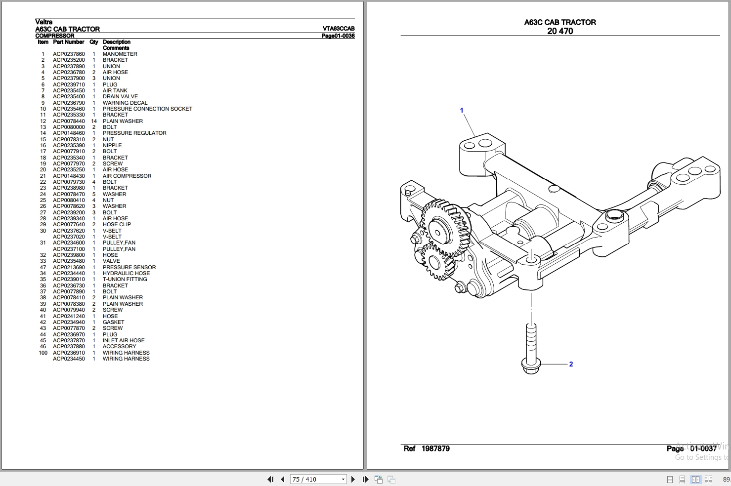 Valtra Tractor A63C CAB Parts Catalog VTA63CCAB