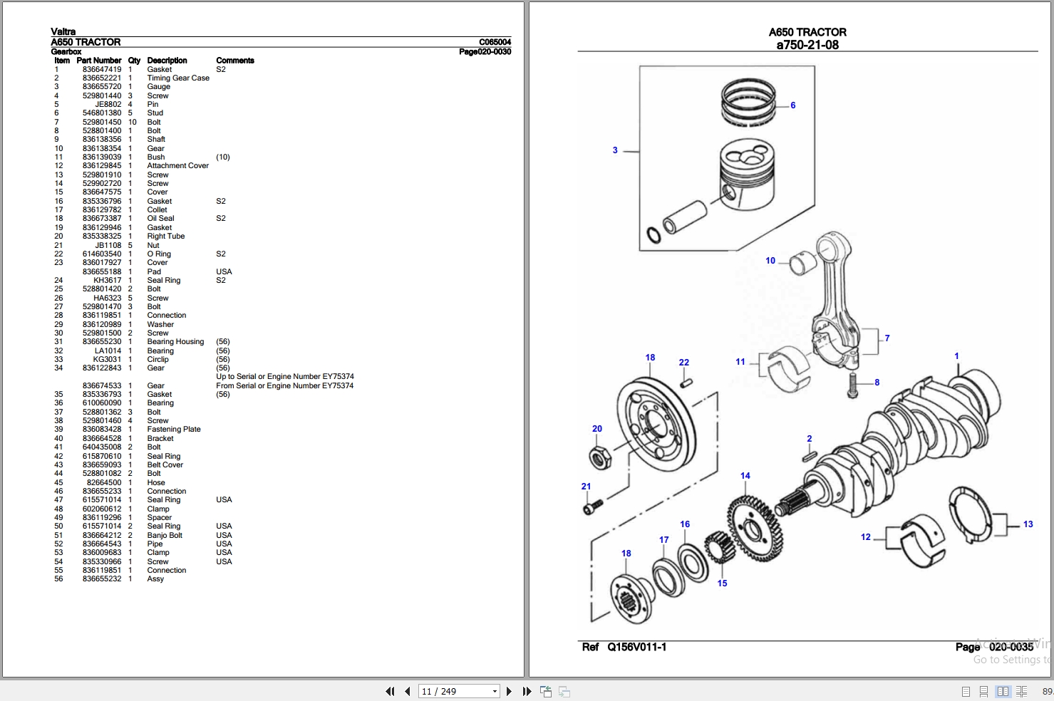 Valtra Tractor A650 Parts Catalog C065004 2