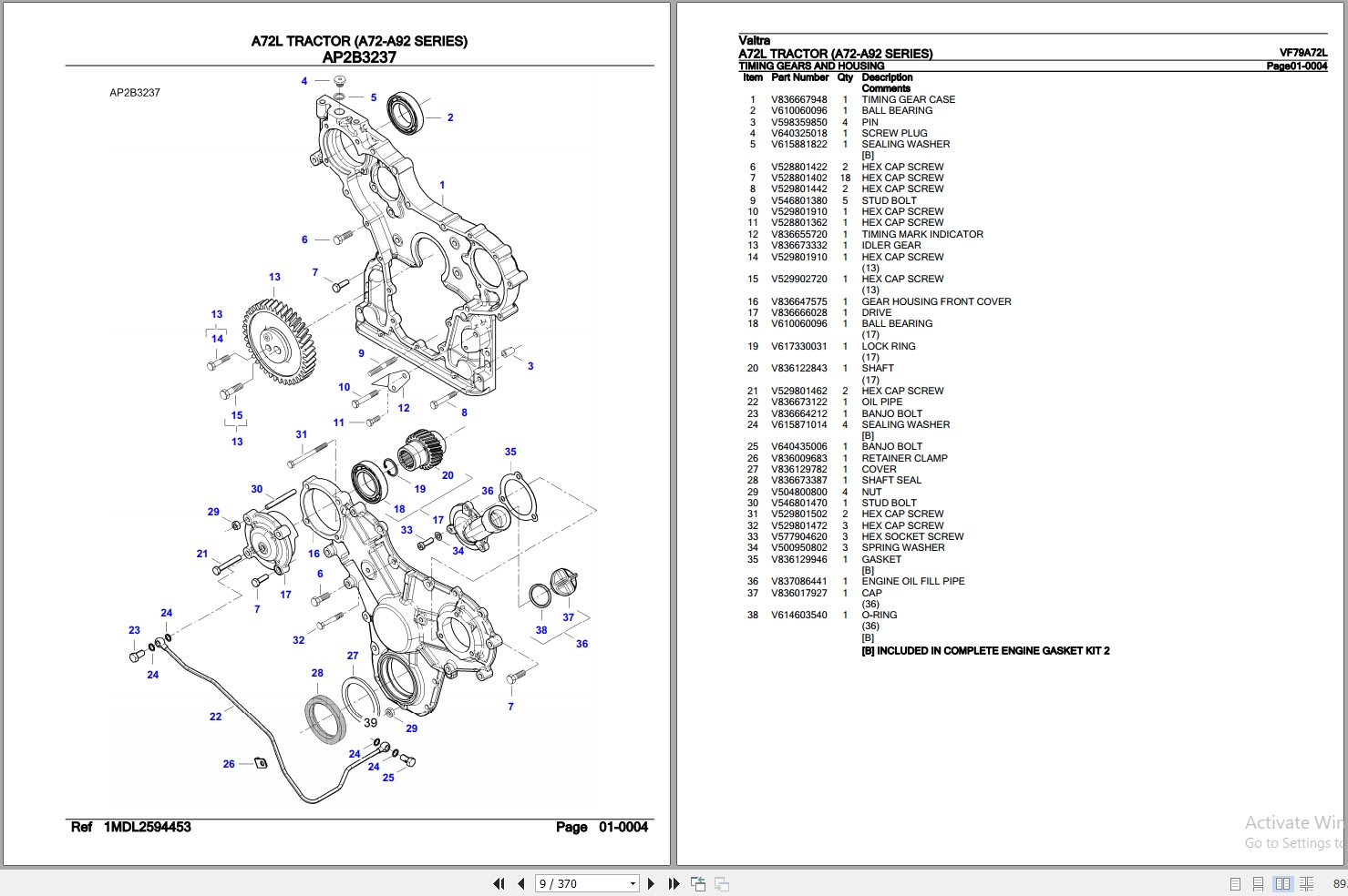 Valtra Tractor A72 A92 Series A72L Parts Catalog VF79A72L 2