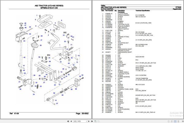 Valtra Tractor A72 A92 Series A82 Parts Catalog VF79A82 3