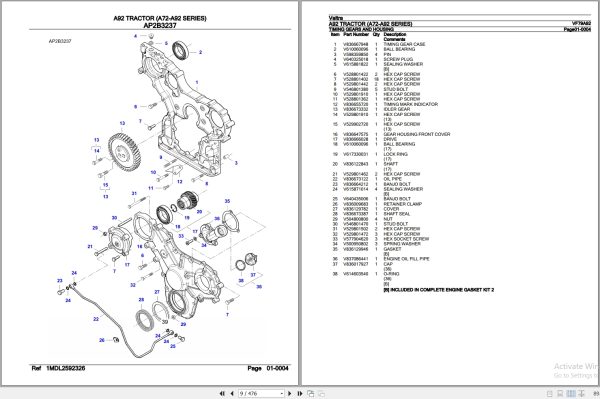 Valtra Tractor A72 A92 Series A92 Parts Catalog VF79A92 2