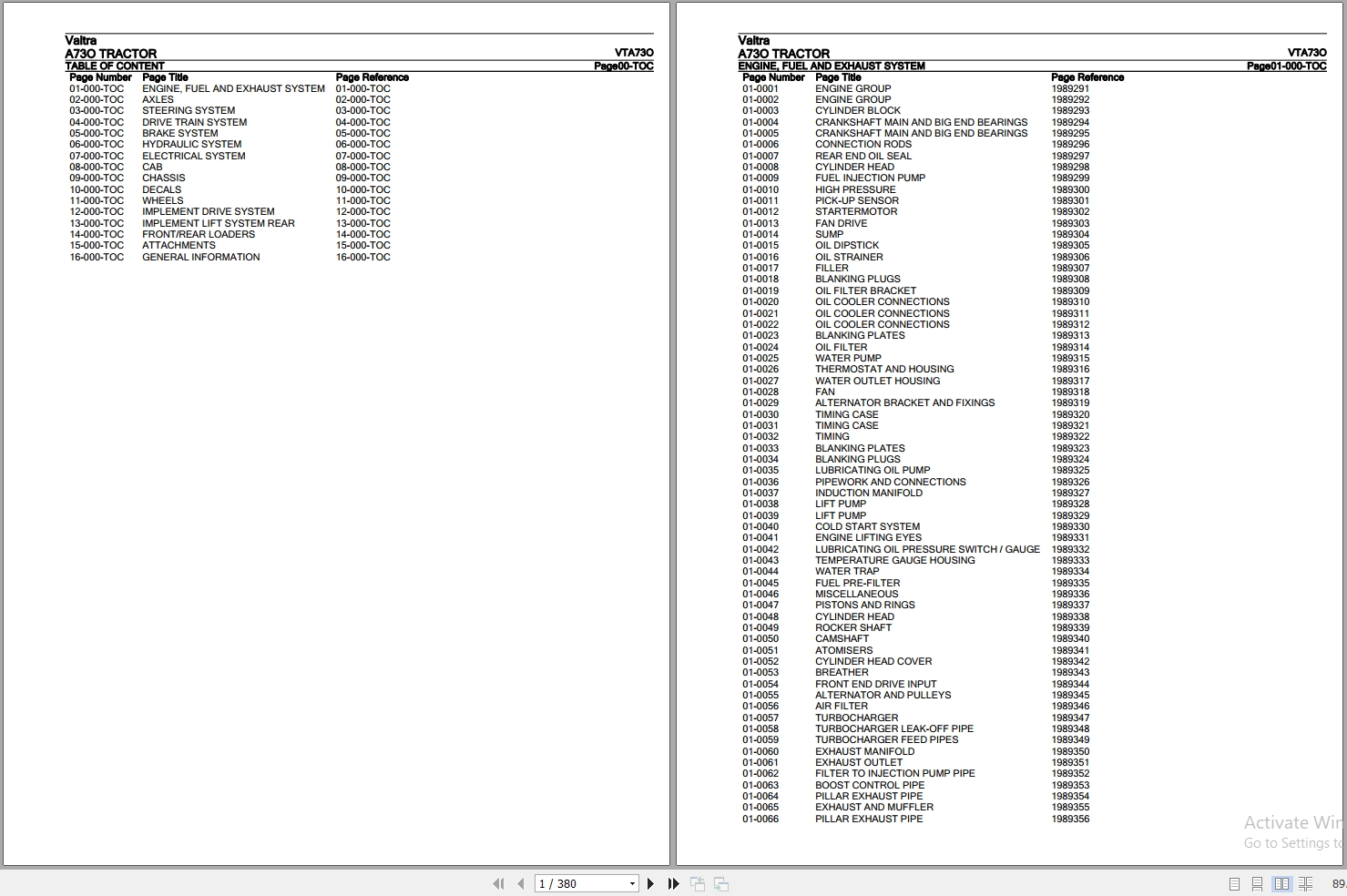 Valtra Tractor A73O Parts Catalog VTA73O 1