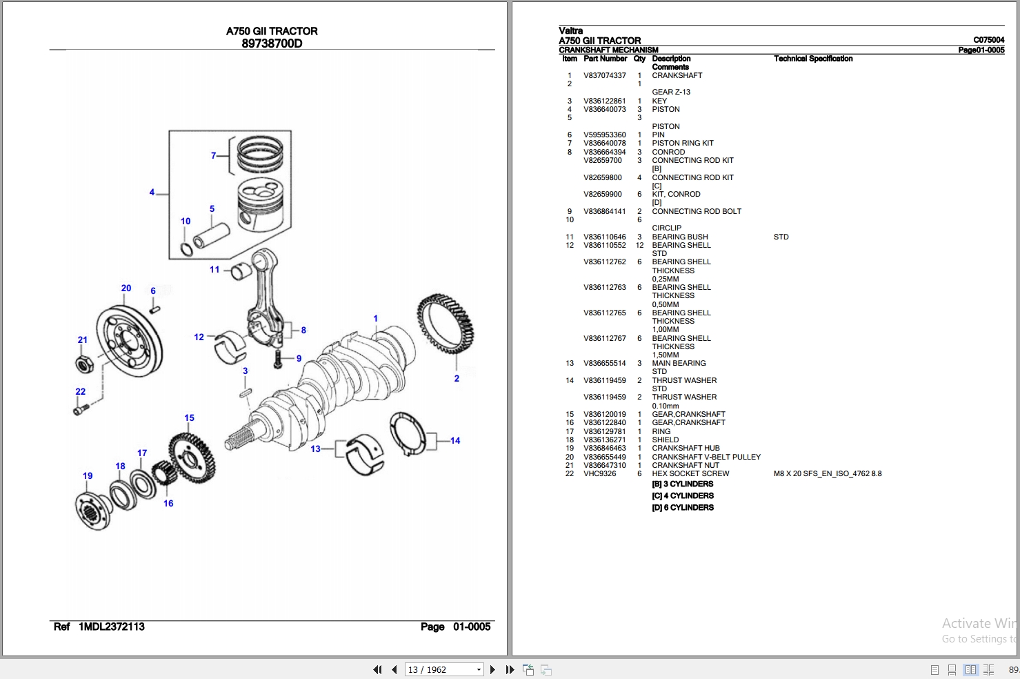 Valtra Tractor A750 GII Parts Catalog C075004 2