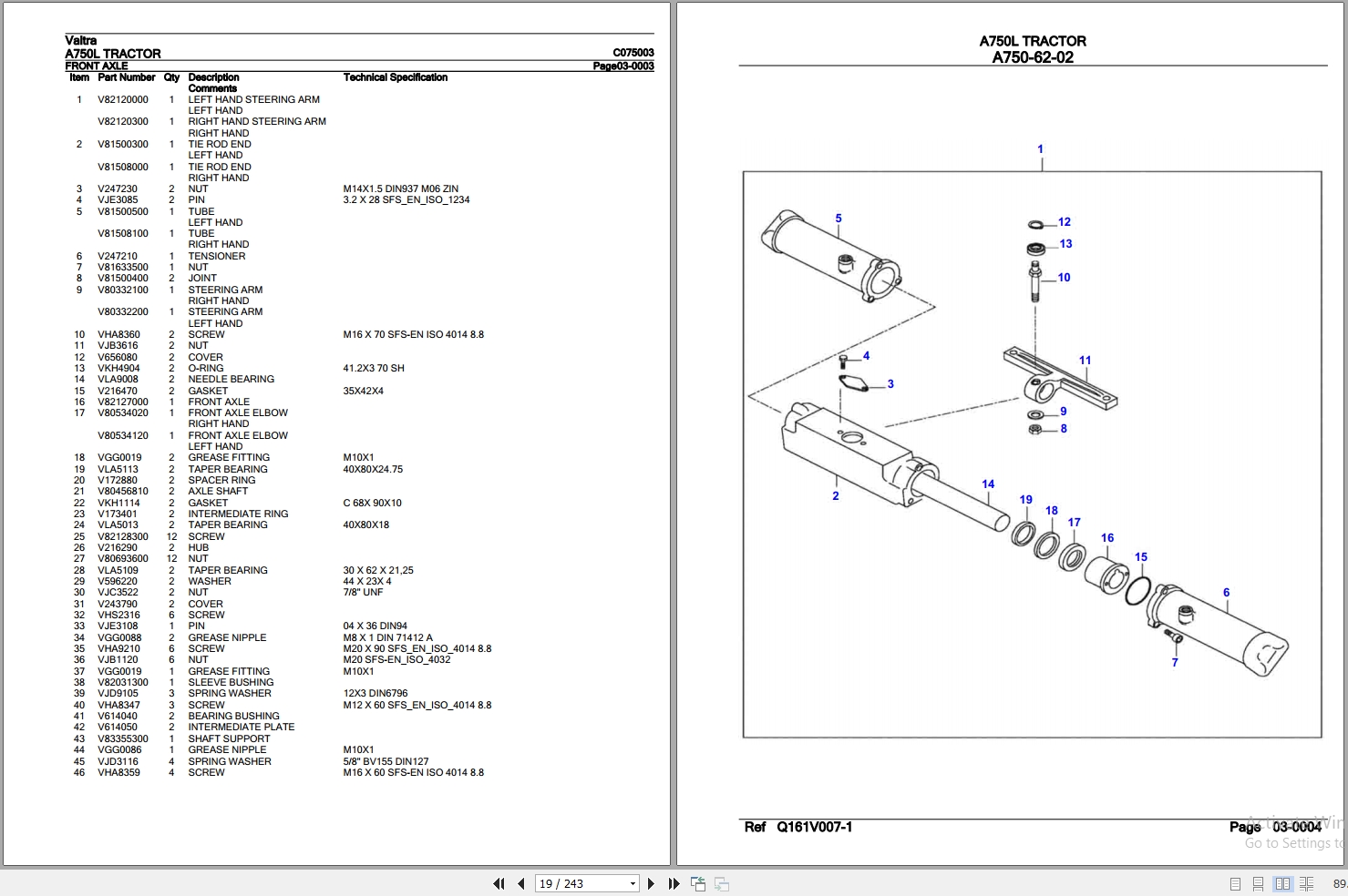 Valtra Tractor A750L Parts Catalog C075003 2