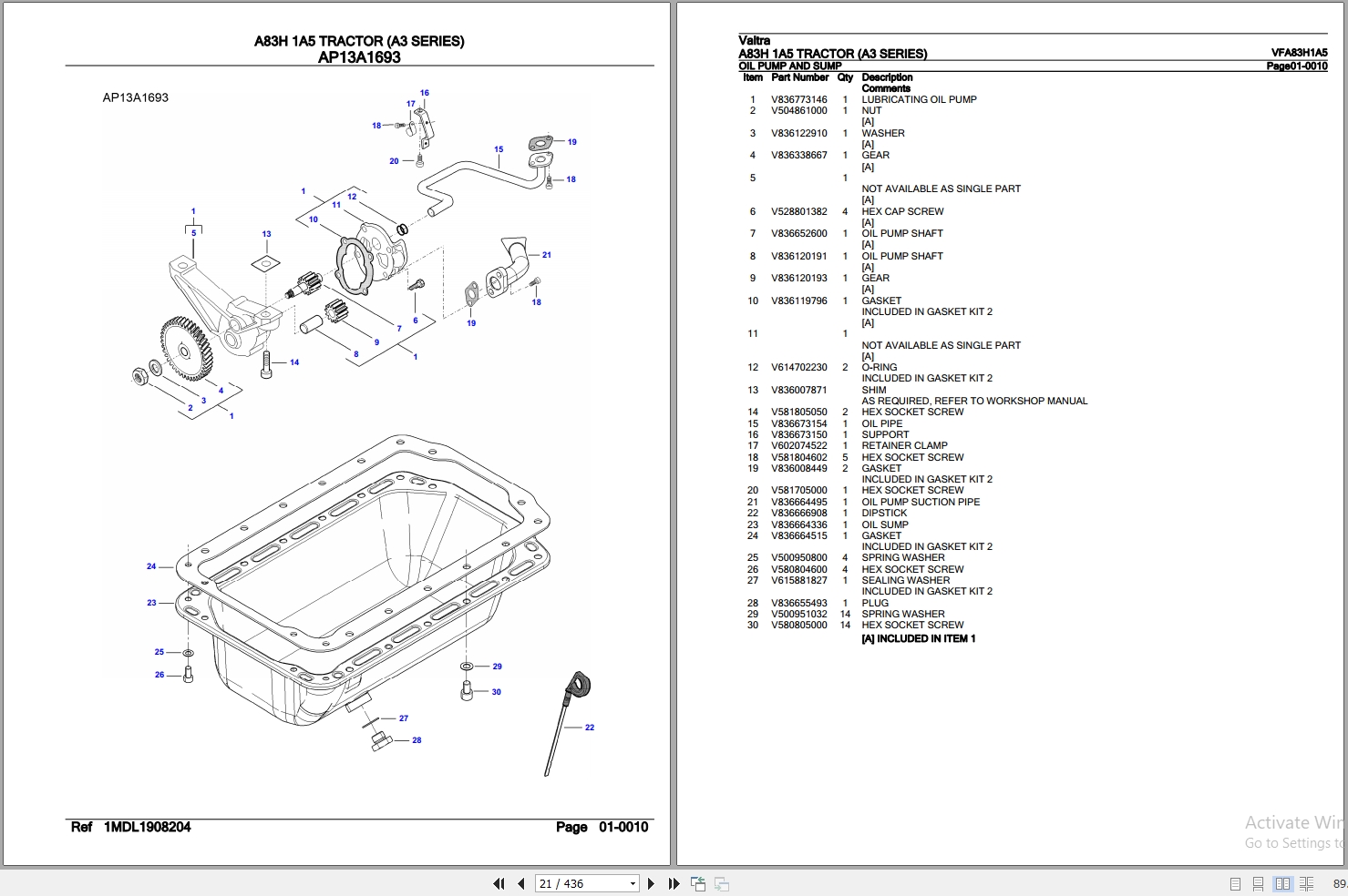 Valtra Tractor A83H 1A5 A3 Series Parts Catalog VFA83H1A5 2
