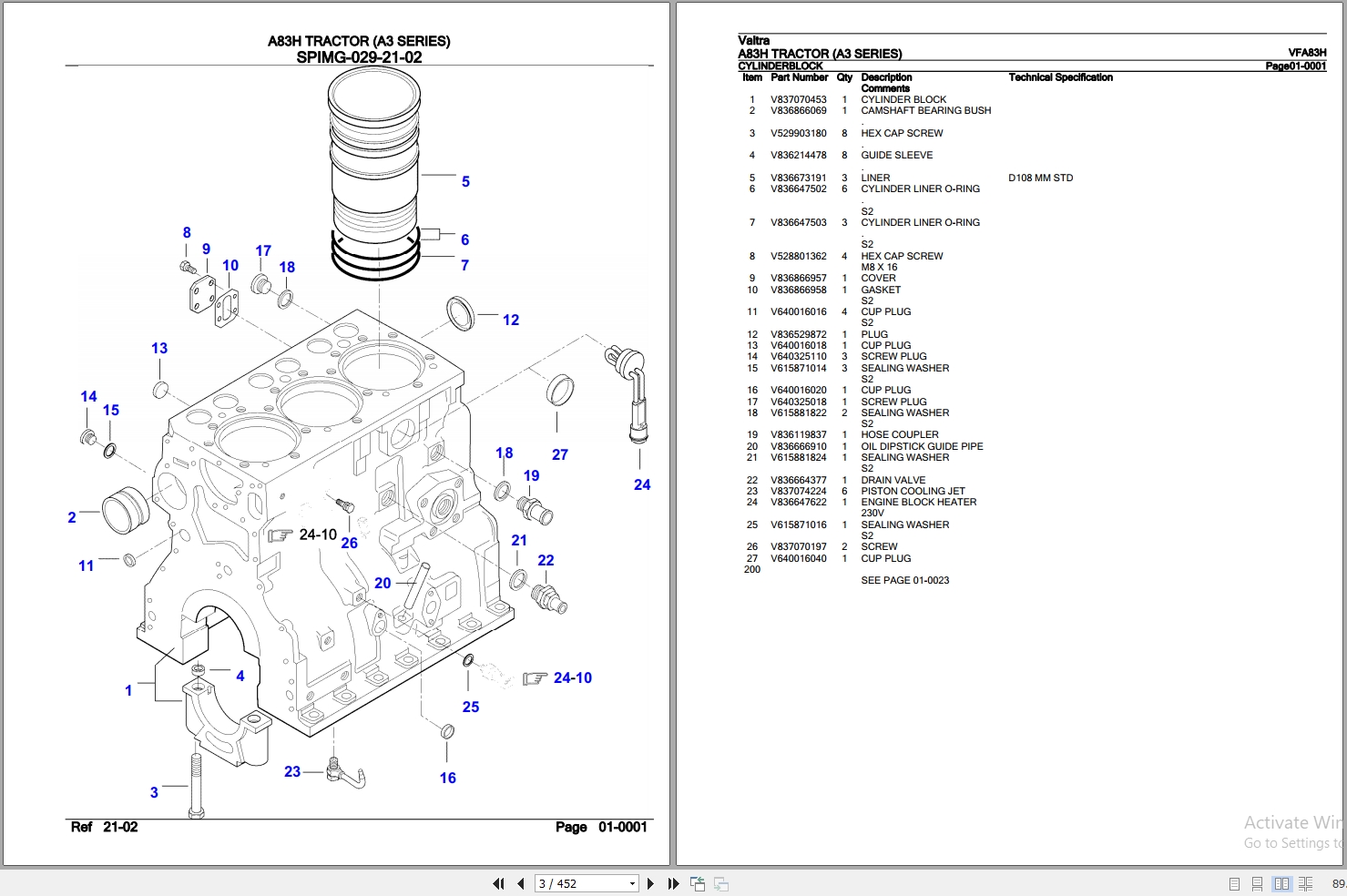 Valtra Tractor A83H A3 Series Parts Catalog VFA83H 2