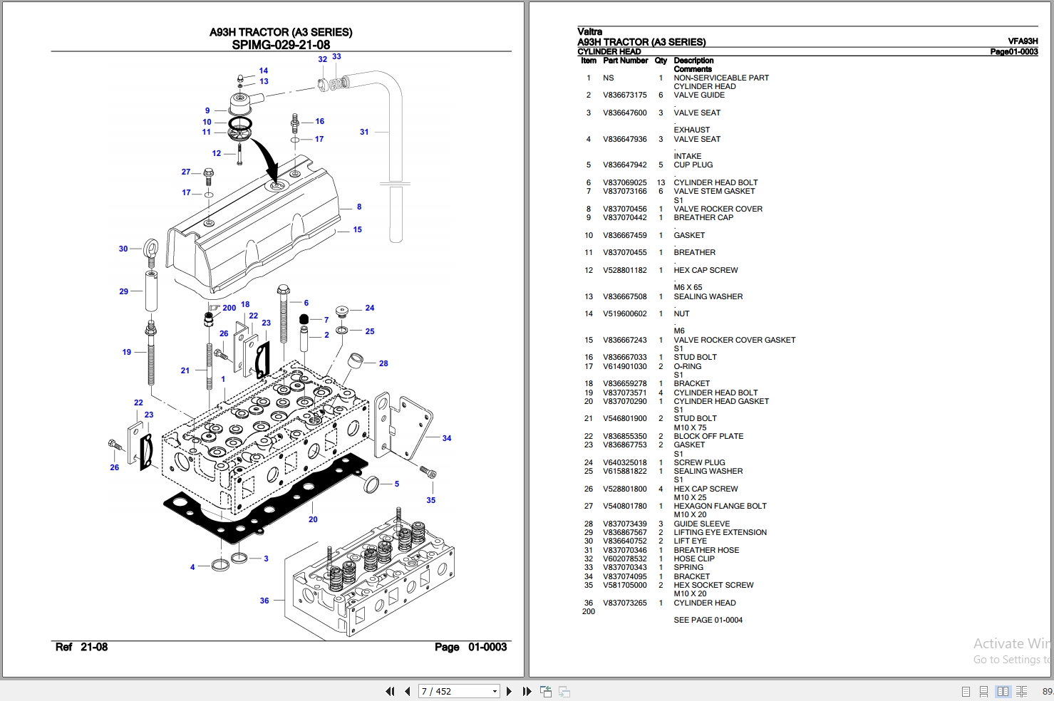 Valtra Tractor A93H A3 Series Parts Catalog VFA93H 2