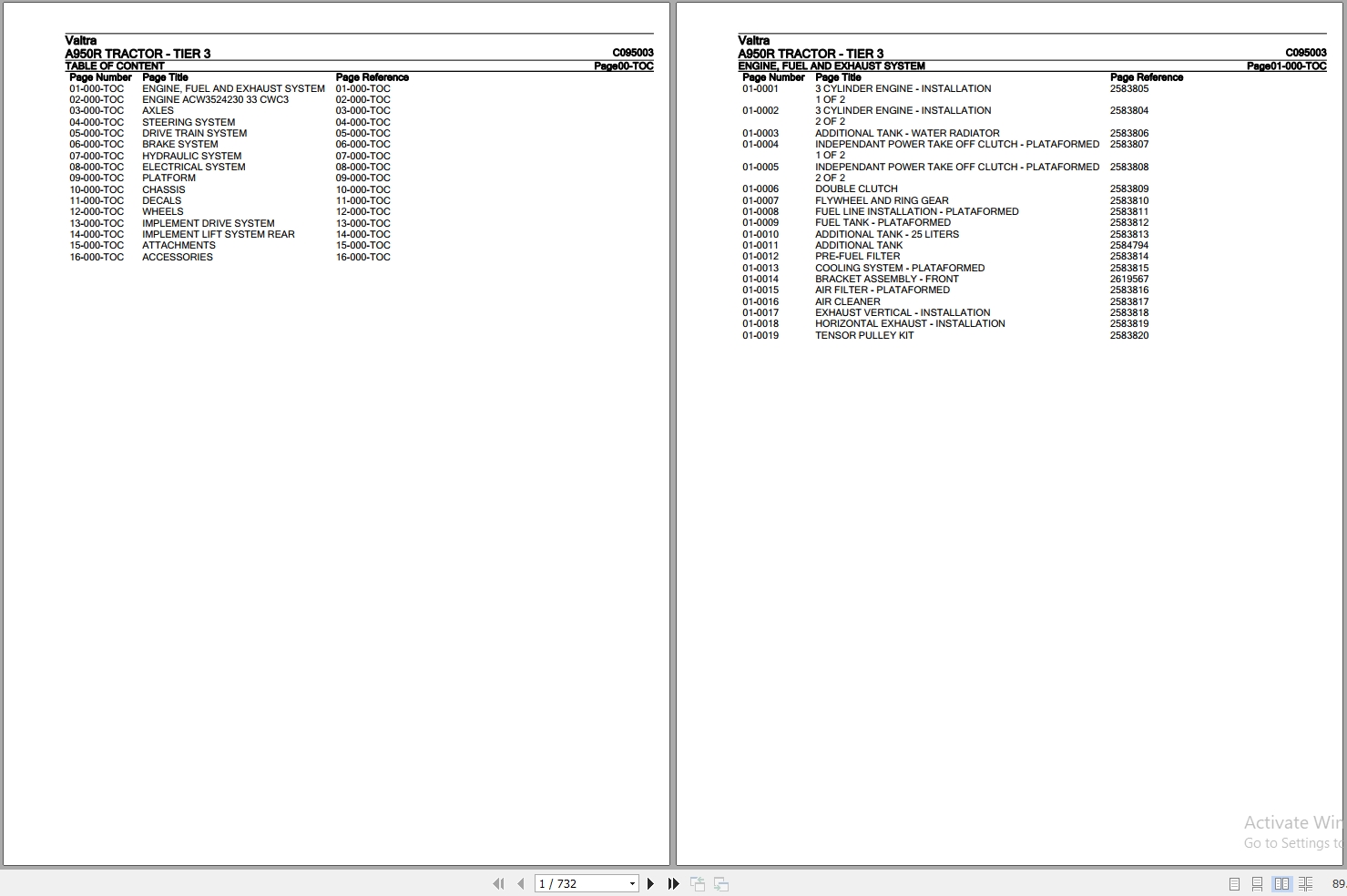 Valtra Tractor A950R Parts Catalog C095003 1