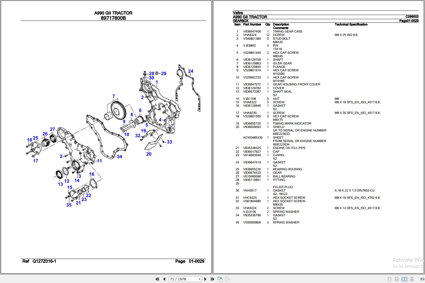 Valtra Tractor A990 GII Parts Catalog C099002 2