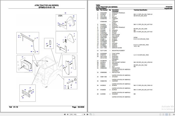 Valtra Tractor AN Series A75N Parts Catalog VFANA75N 3