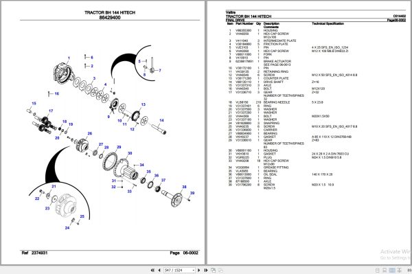 Valtra Tractor BH 144 Hitech Parts Catalog C014402 3