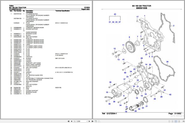 Valtra Tractor BH 180 GIII Parts Catalog C018004 2
