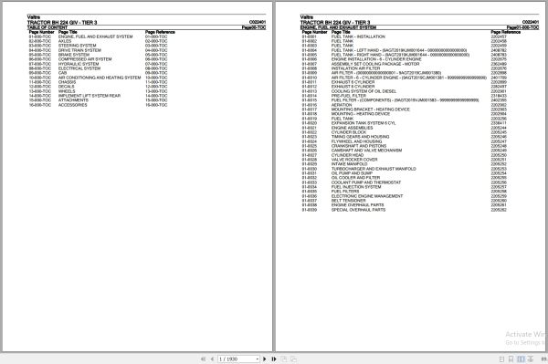 Valtra Tractor BH 224 GIV Tier 3 Parts Catalog C022401 1