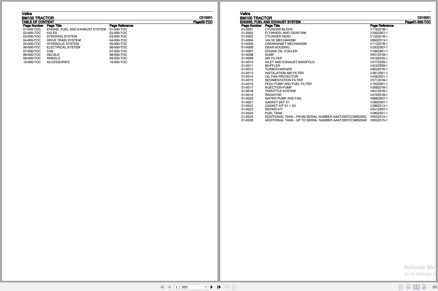 Valtra Tractor BM100 Parts Catalog C010001 1