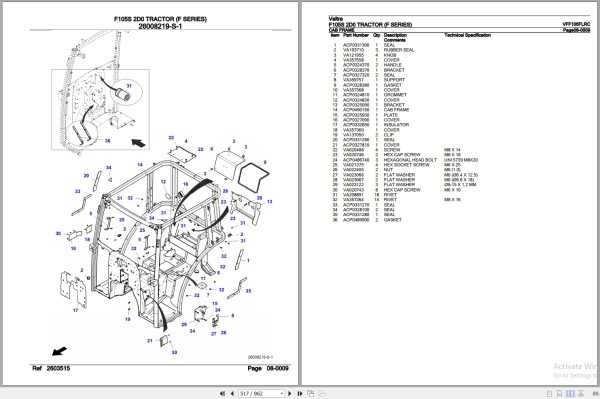 Valtra Tractor F Series F105S 2D0 Parts Catalog VFF105FLRC 3