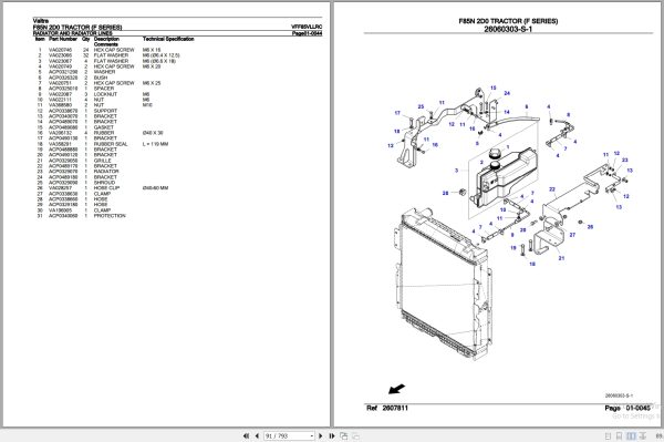 Valtra Tractor F Series F85N 2D0 Parts Catalog VFF85VLLRC 2