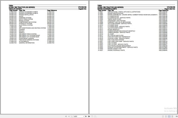 Valtra Tractor G5 Series G105A 1B9 Parts Catalog VFG105A1B9 1
