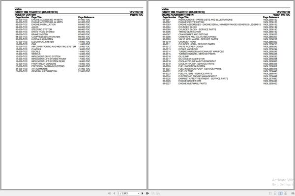Valtra Tractor G5 Series G105V 1B9 Parts Catalog VFG105V1B9 1