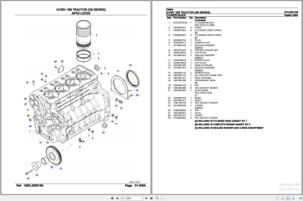 Valtra Tractor G5 Series G105V 1B9 Parts Catalog VFG105V1B9 2