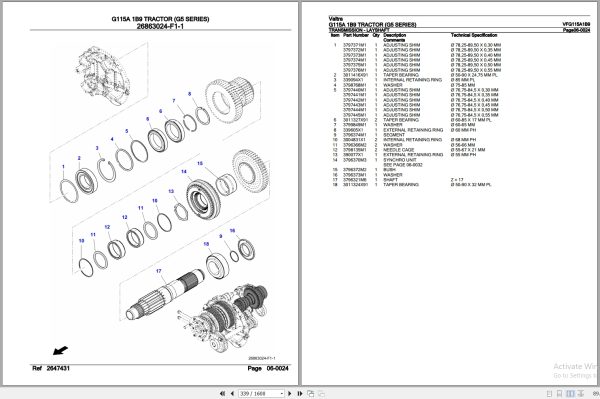 Valtra Tractor G5 Series G115A 1B9 Parts Catalog VFG115A1B9 3