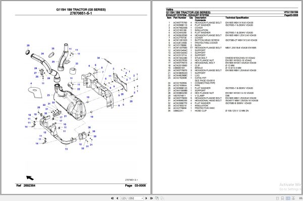 Valtra Tractor G5 Series G115H 1B9 Parts Catalog VFG115H1B9 3