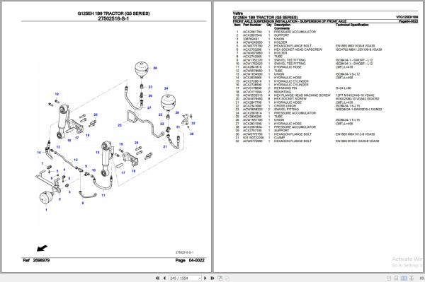 Valtra Tractor G5 Series G125EH 1B9 Parts Catalog VFG125EH1B9 3